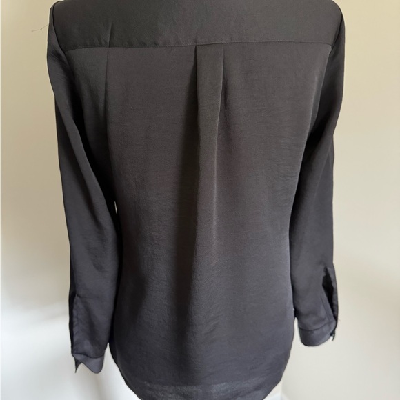 Express Black Ruffle V-Neck Button-Front Blouse - Picture 4 of 5